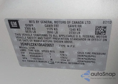 2013 Chevrolet Equinox Ls from USA, damaged, VIN 2GNFLCEK1D6420657